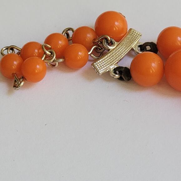 Vintage Double-Stranded Orange Beaded Necklace from Japan, 16 Inch - Picture 5 of 8